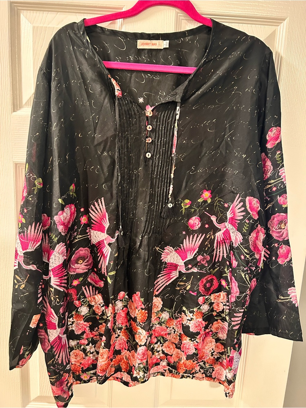 Johnny Was Black Tunic with Hot Pink Accents